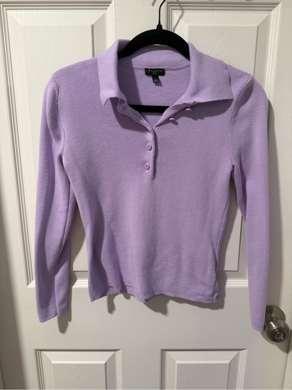 Talbots Lilac Polo-Style Long Sleeve Knit Top